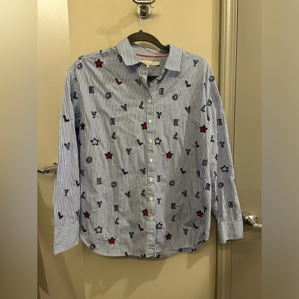 Boden Maria Relaxed Button Down Shirt Lovely 6 Red White Blue Striped Collar